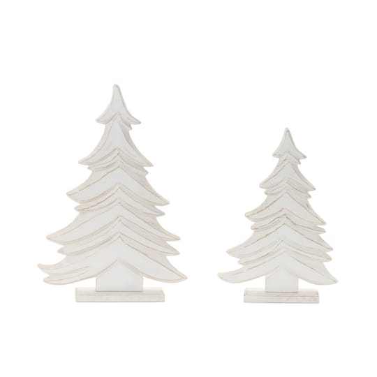 Carved Wood Pine Tree Set